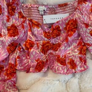 Topshop Pink and Red Floral Top